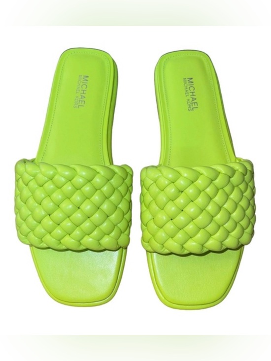 Michael Kors Neon Lime Braided Slide Sandals